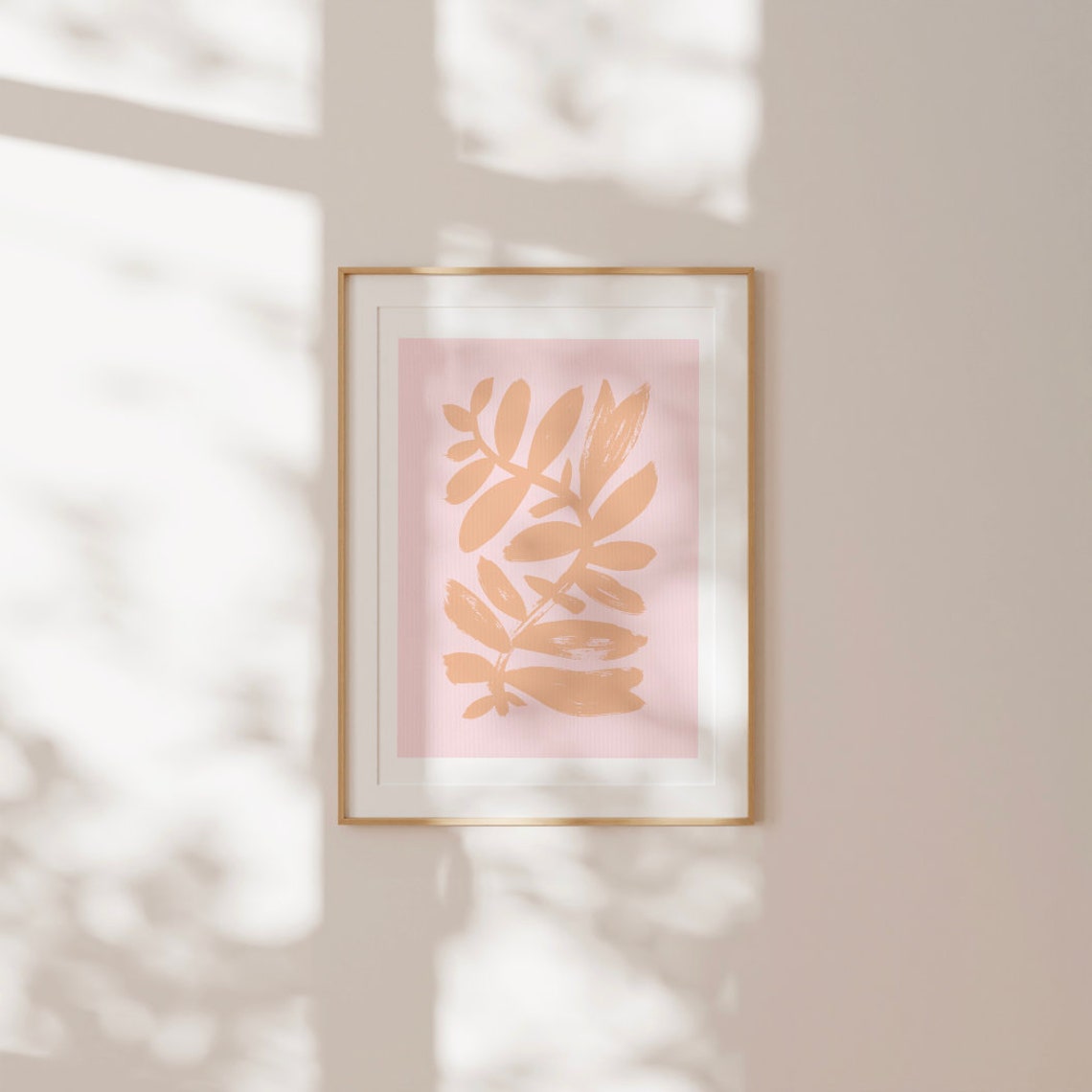 Peach Abstract Botanical Leaves Blush Pink Modern Minimal Poster