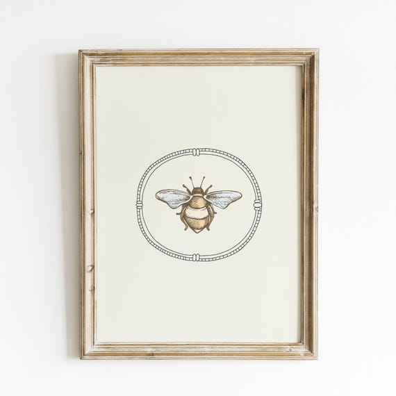 Simple Bumblebee Line Illustration Print Wall Art Trendy Decor Abstract Painting Vertical Cottage Aesthetic