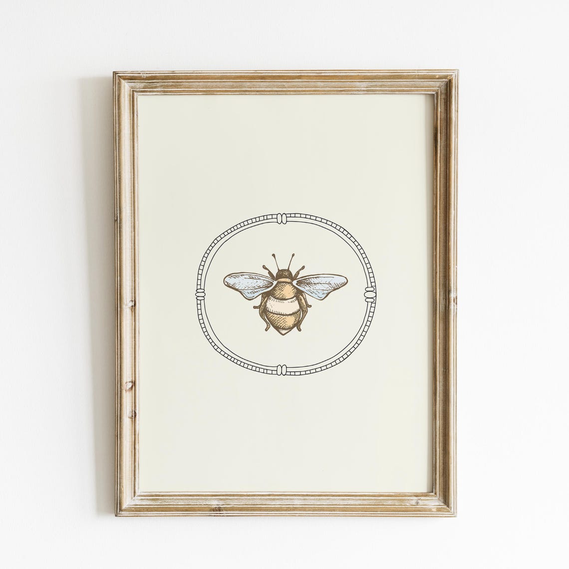 Vintage Bumblebee Illustration Oval Frame Cream Vertical Decor Poster