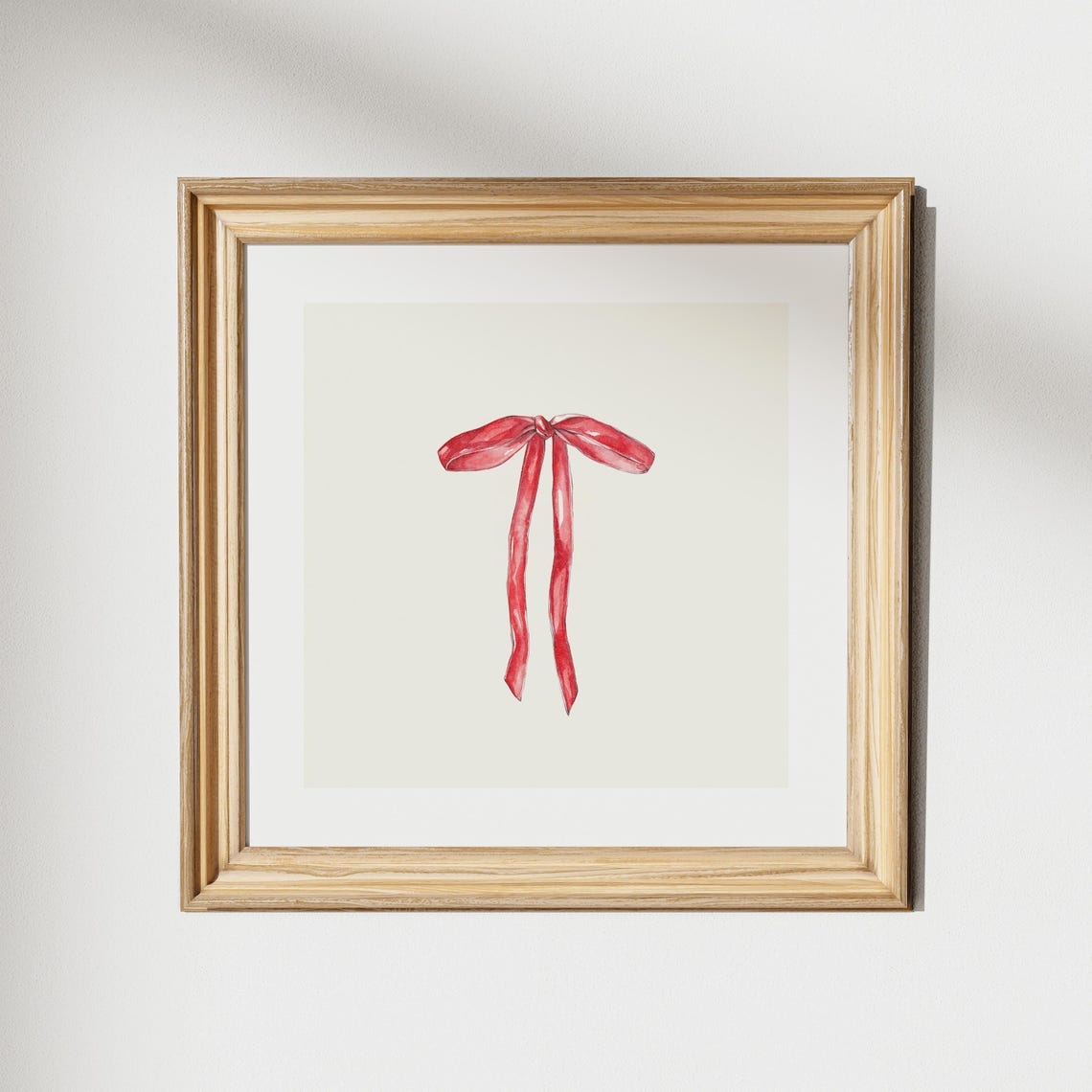 Minimalist Red Ribbon Bow Watercolor Illustration on Cream Poster - Image 2