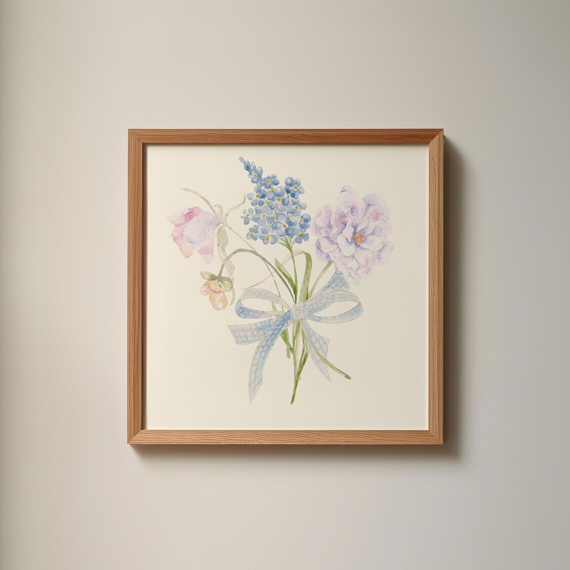 Pastel Wildflower Bouquet With Gingham Bow Watercolor Art Print - Image 5