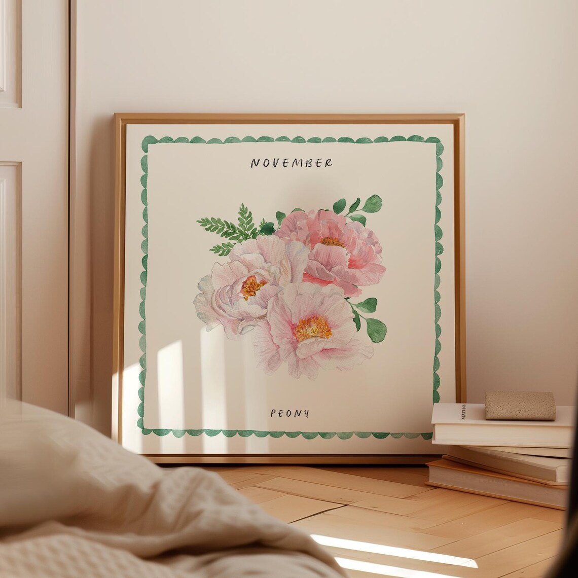 November Pink Peonies Watercolor Birth Month Flower Art Poster - Image 2