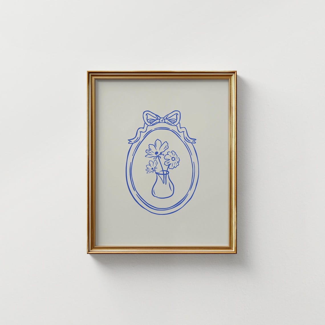 Blue Line Daisy Bouquet Ribbon Frame Vintage Botanical Vertical Poster - Image 5