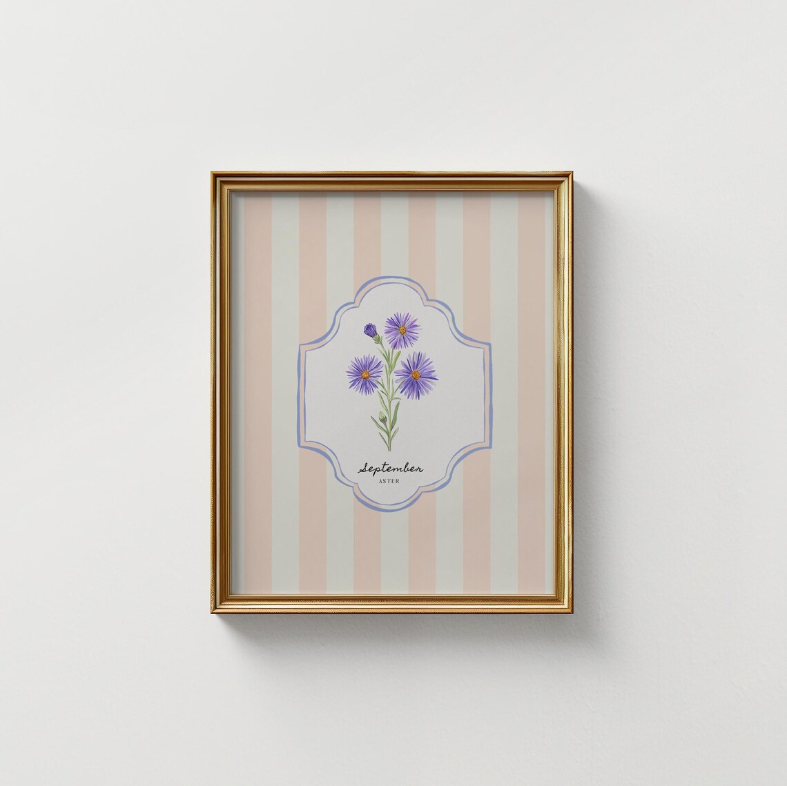 September Aster Birth Flower Peach Striped Botanical Wall Art Print - Image 5