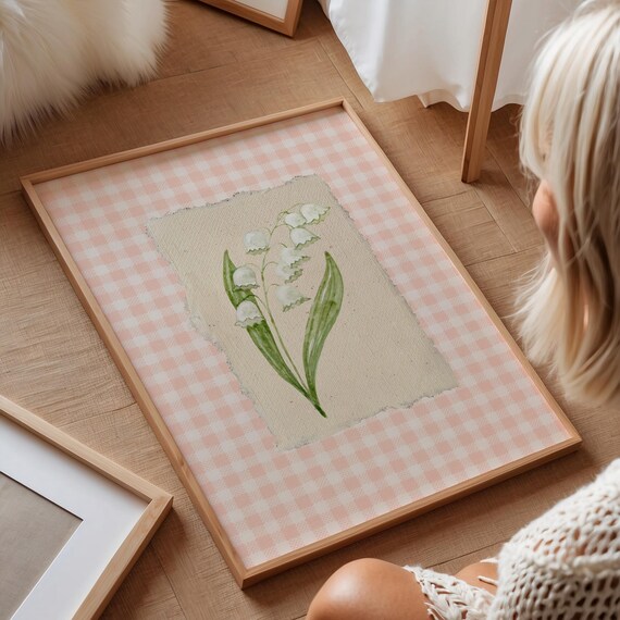 Pink Gingham Lily of the Valley Art Print
