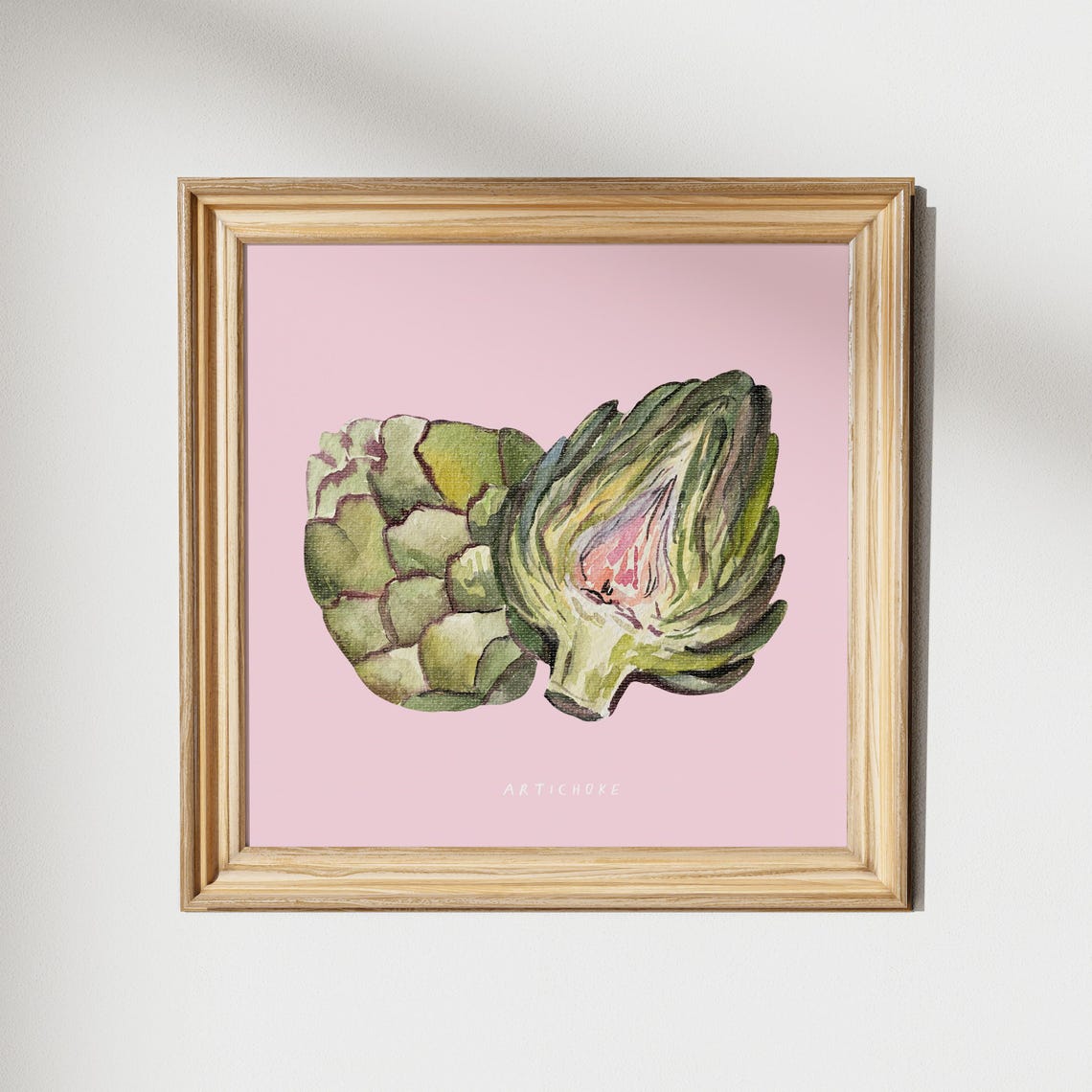 Artichoke Watercolor Illustration On Soft Pink Kitchen Poster