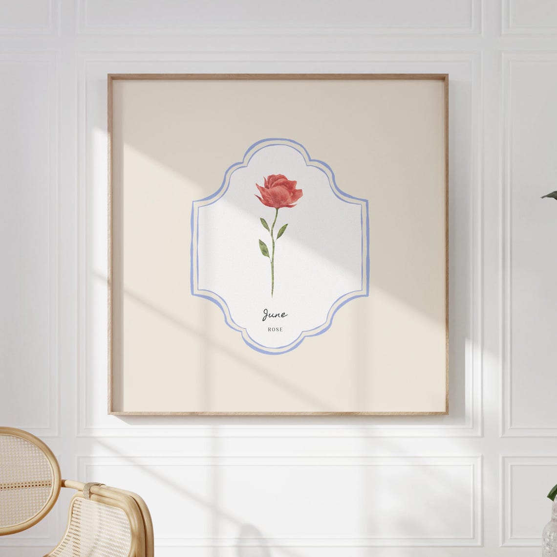June Birth Month Rose Watercolor Botanical Crest Wall Decor Print - Image 5