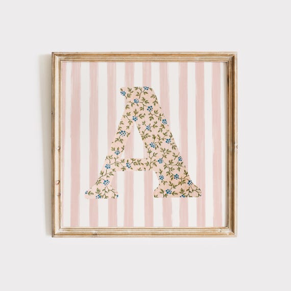 Square Initial Floral Letter Watercolor Art Print