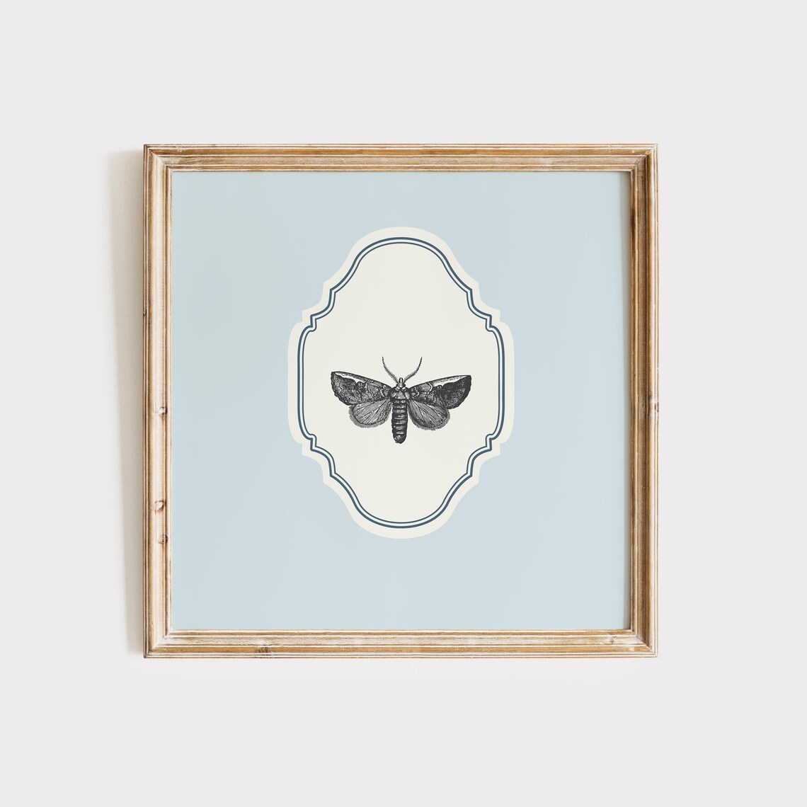 Vintage Moth Engraving Baby Blue Ornate Square Nursery Nature Poster - Image 3