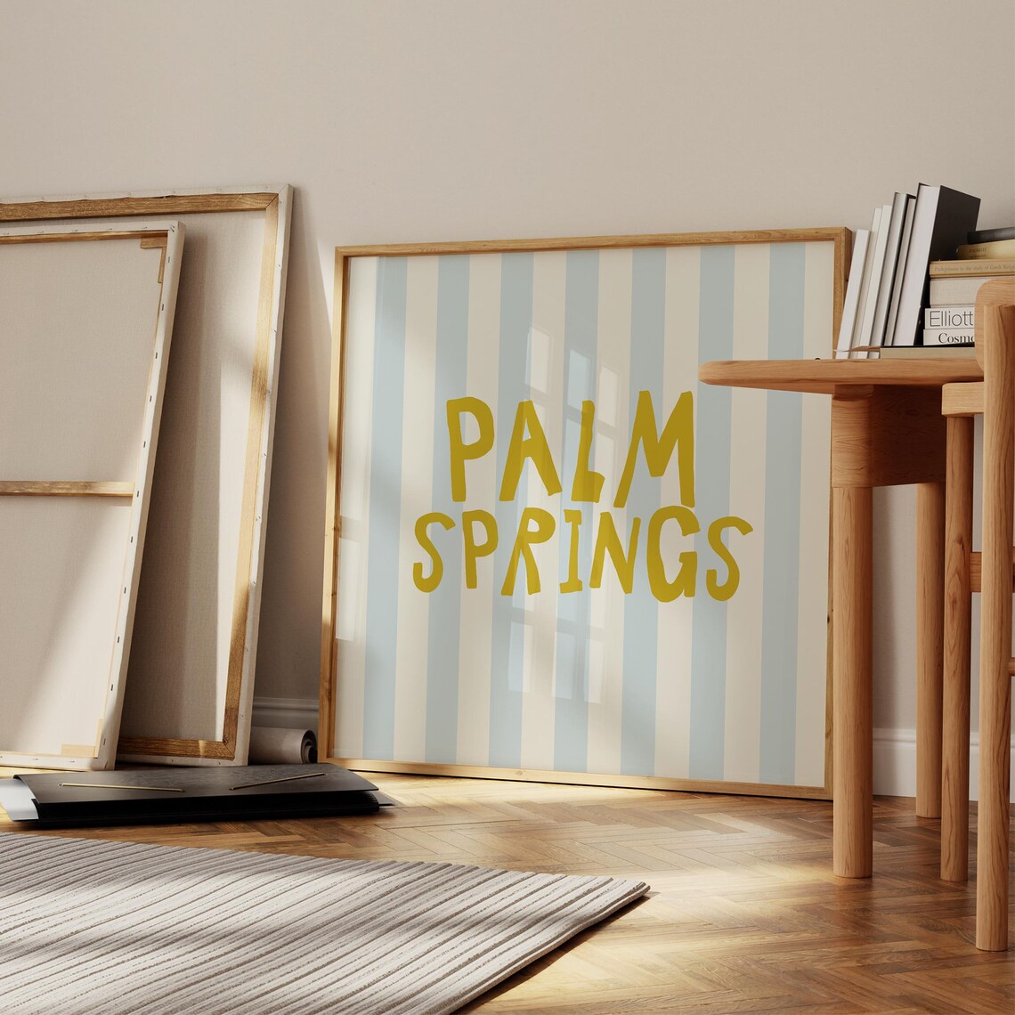 Palm Springs Gold Hand Lettered Striped Square City Name Travel Poster - Image 3