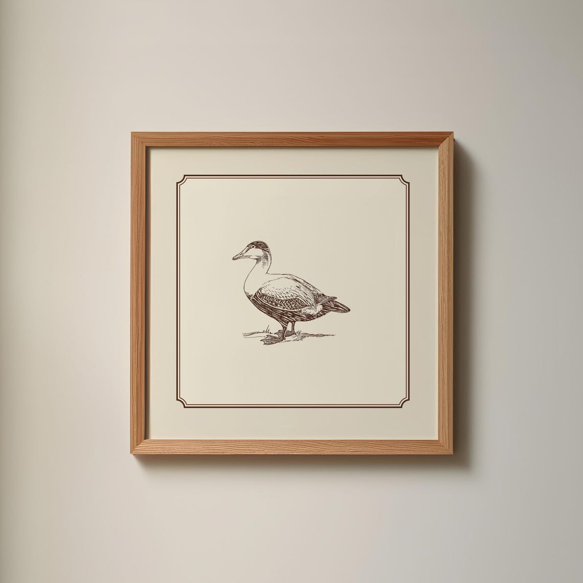 Cream Minimal Duckling Engraving Vintage Bird Nursery Poster