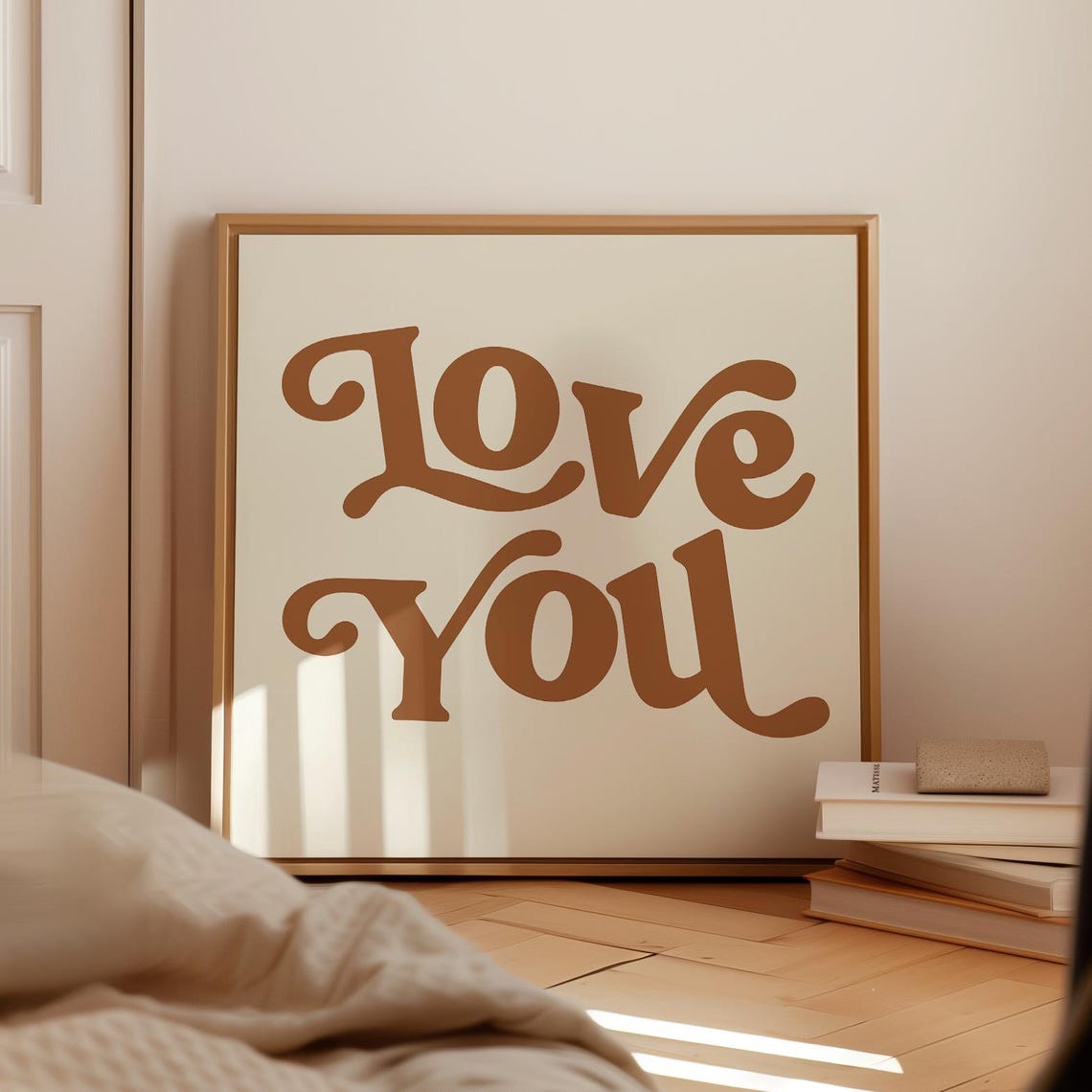 Love You Retro Script Brown on Cream Minimalist Typography Poster