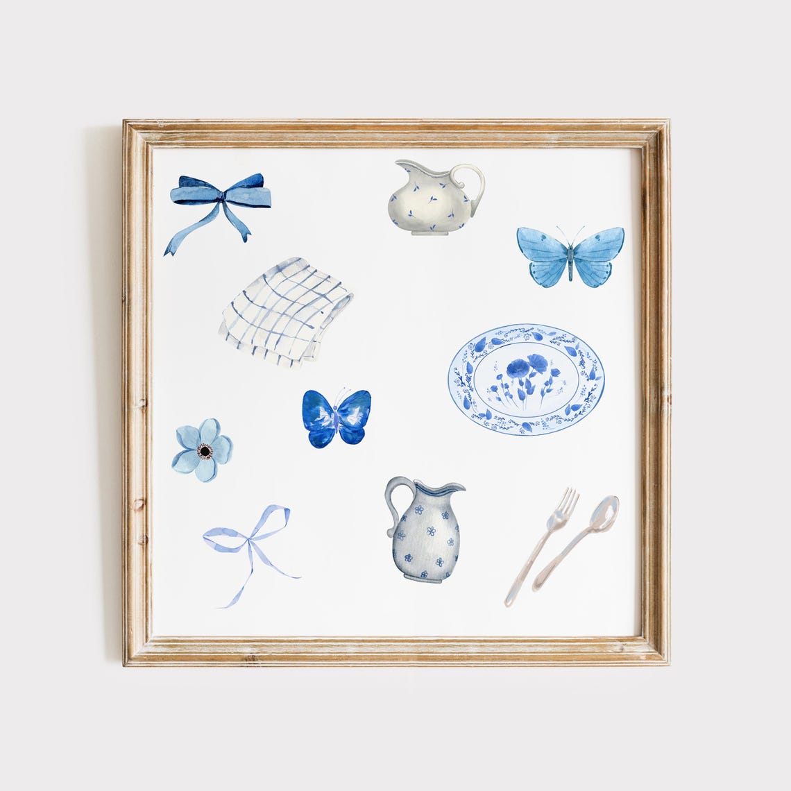 Cobalt Blue Cottage Kitchen Bow Pitcher Plate Collage Poster - Image 2