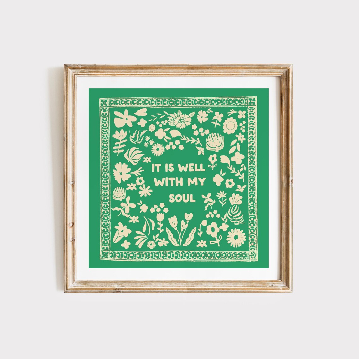 It Is Well With My Soul Emerald Green Floral Bandana Hymn Poster