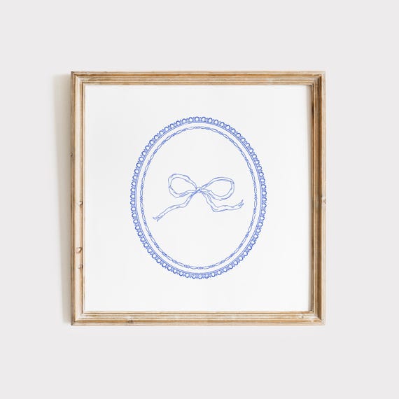 Blue Simple Bow Square Print Print Wall Art Trendy Decor Floral Illustration Living Room Art Botanical Nursery Decor
