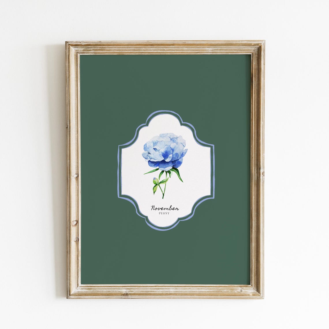 November Peony Birth Flower Deep Green Botanical Vintage Wall Art