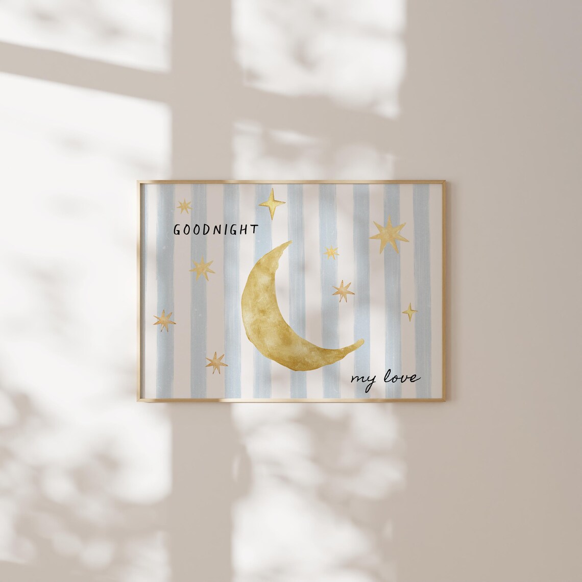 Goodnight My Love Gold Crescent Moon and Stars Nursery Quote Poster - Image 2