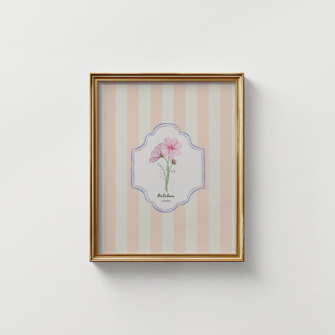 October Cosmos Birth Flower Peach Striped Botanical Wall Art Print - Image 5