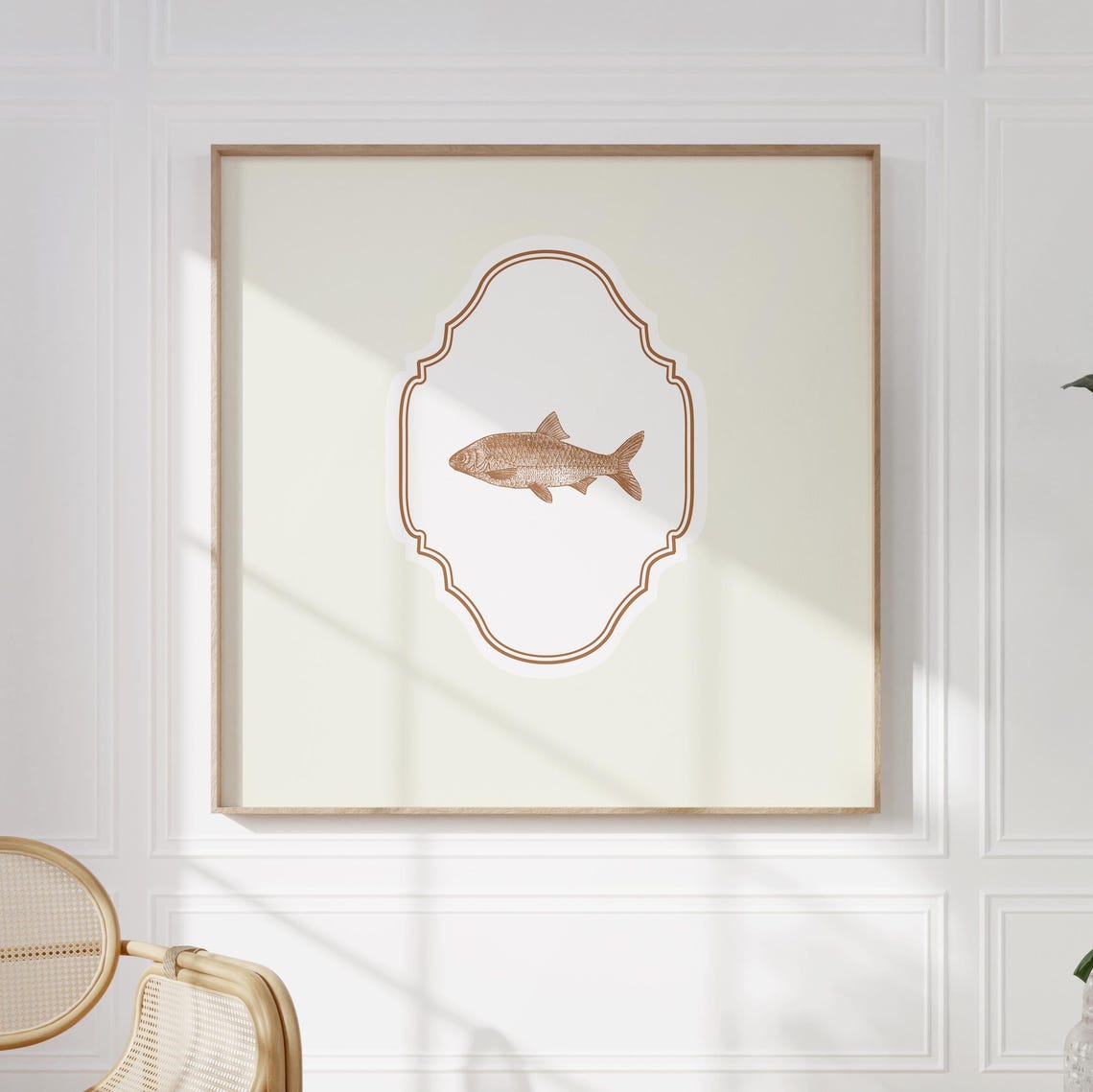 Vintage Fish Engraving Cream Ornate Square Nursery Coastal Poster - Image 5