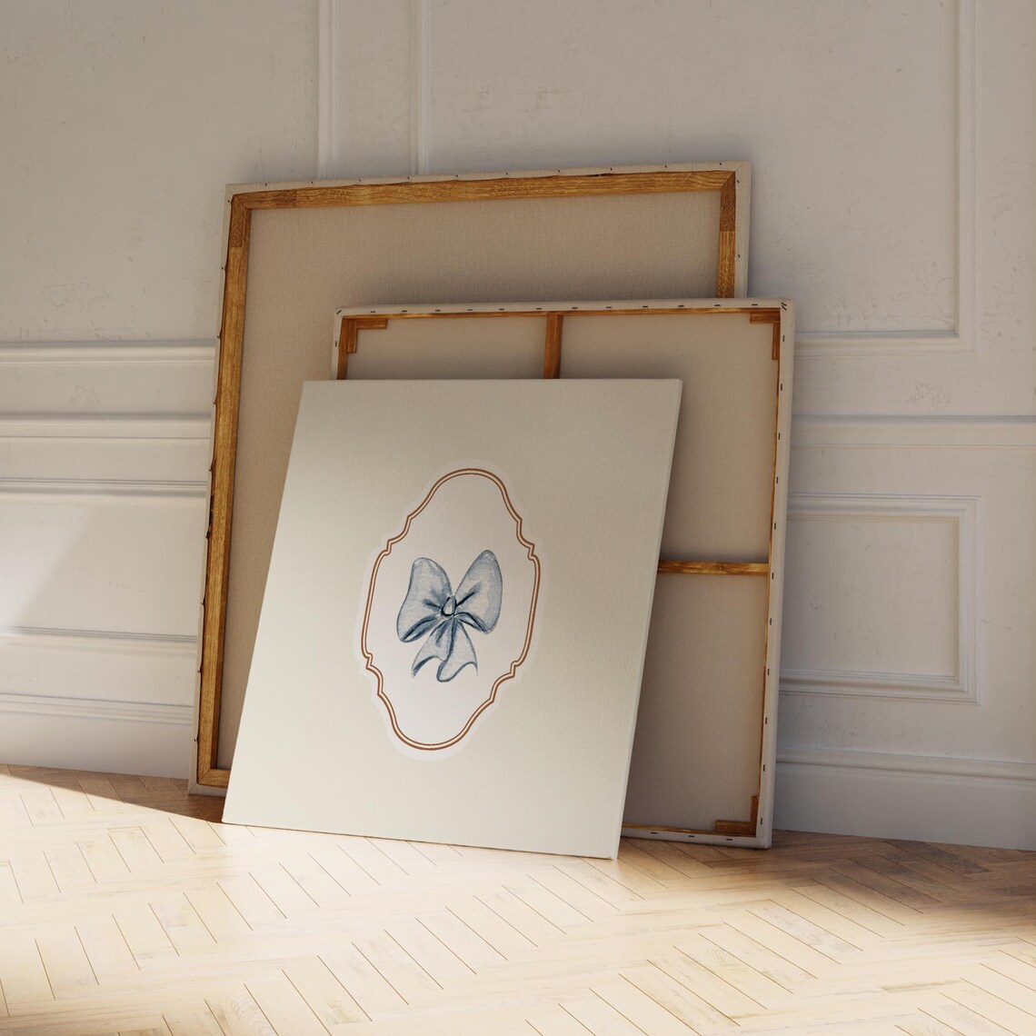 Blue Bow Watercolor Copper Medallion Coquette Nursery Wall Art Print - Image 4