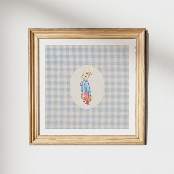 Peter Rabbit Blue Jacket Gingham Nursery Square Storybook Poster