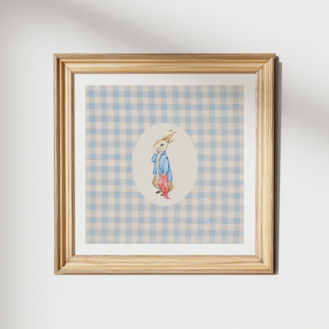 Peter Rabbit Blue Jacket Gingham Nursery Square Storybook Poster