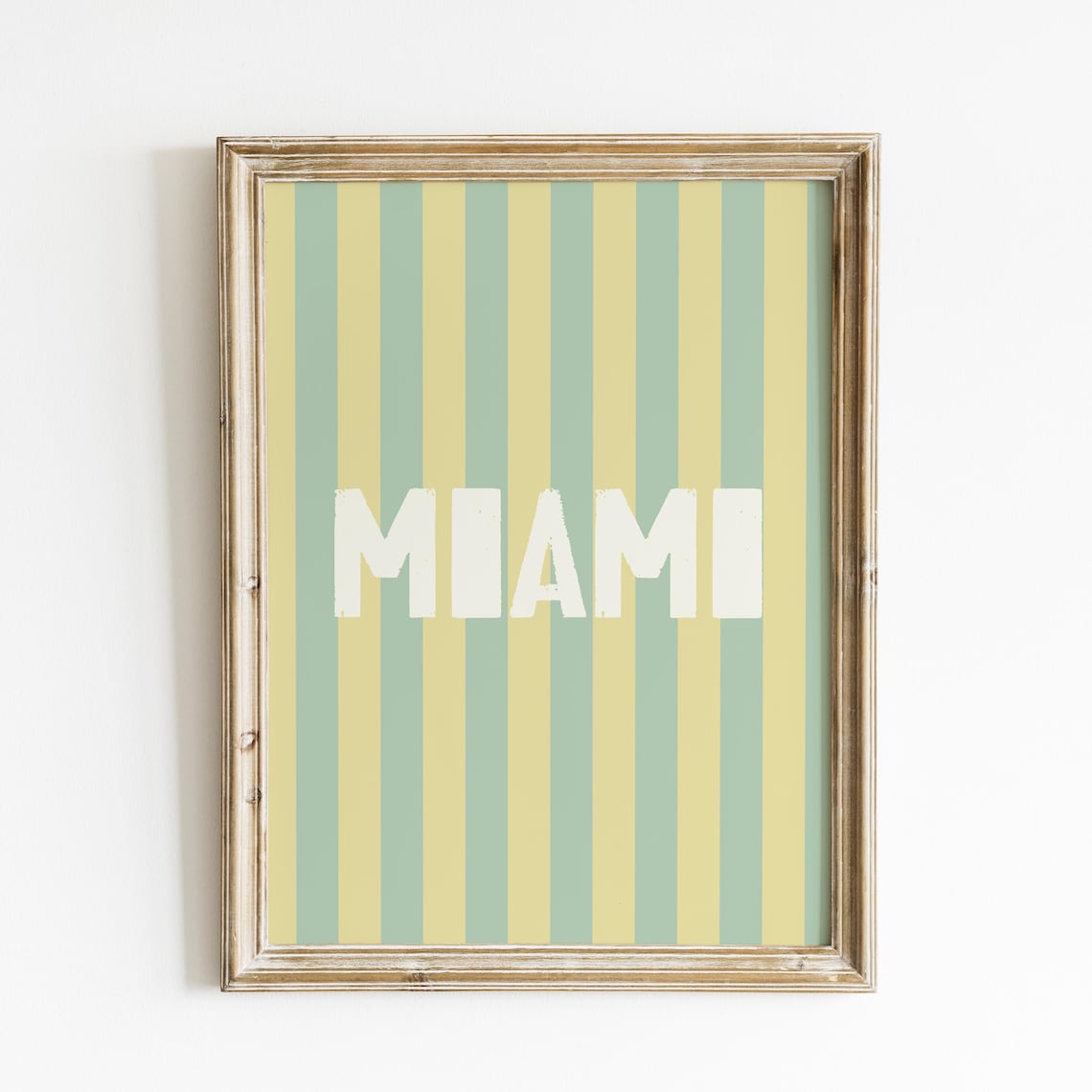 Miami White Hand Lettered Green Yellow Striped Vertical Travel Poster