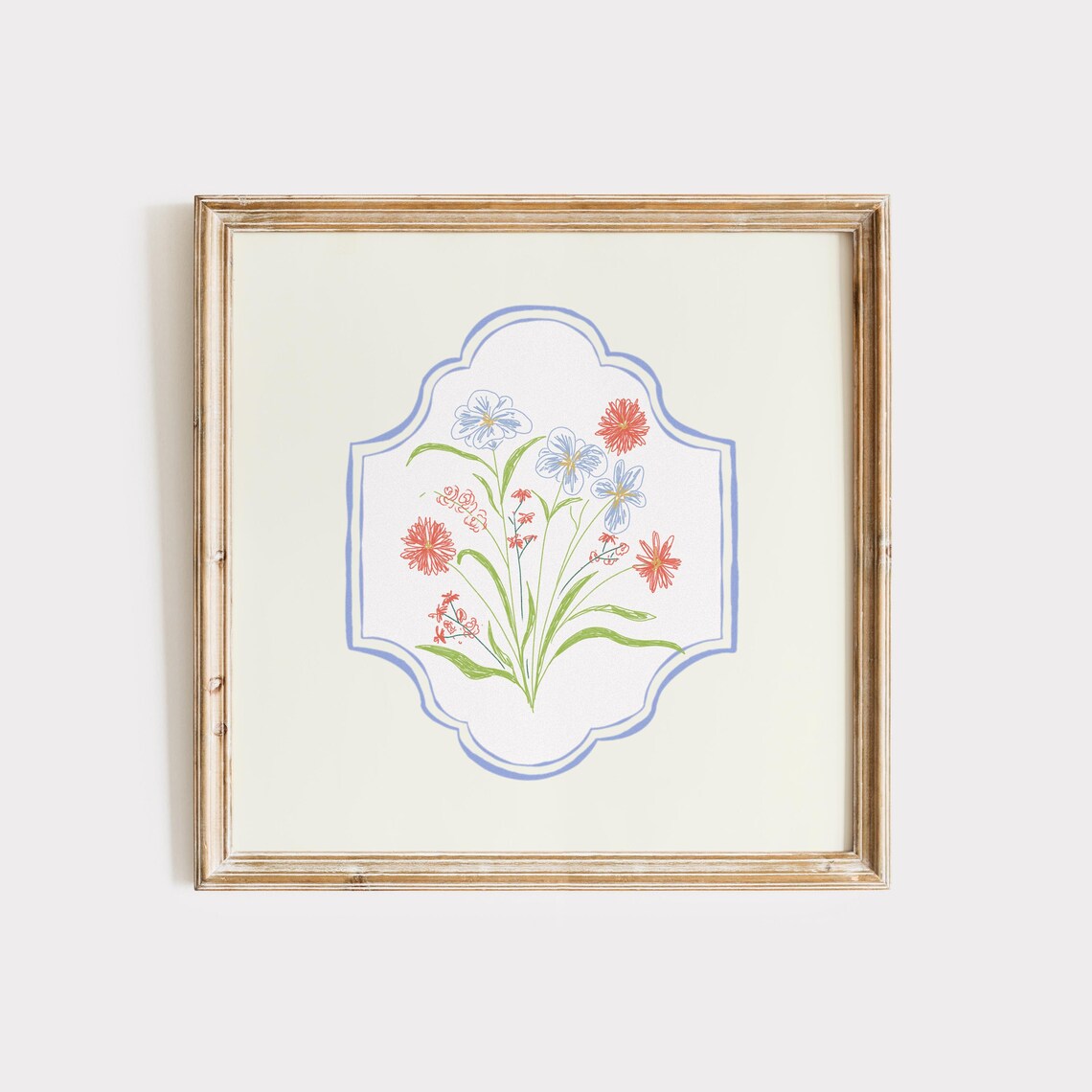 Mixed Wildflower Bouquet Watercolor Medallion Botanical Print