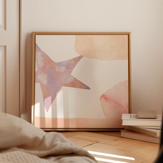Abstract Pink Watercolor Star Shapes Modern Nursery Decor Poster