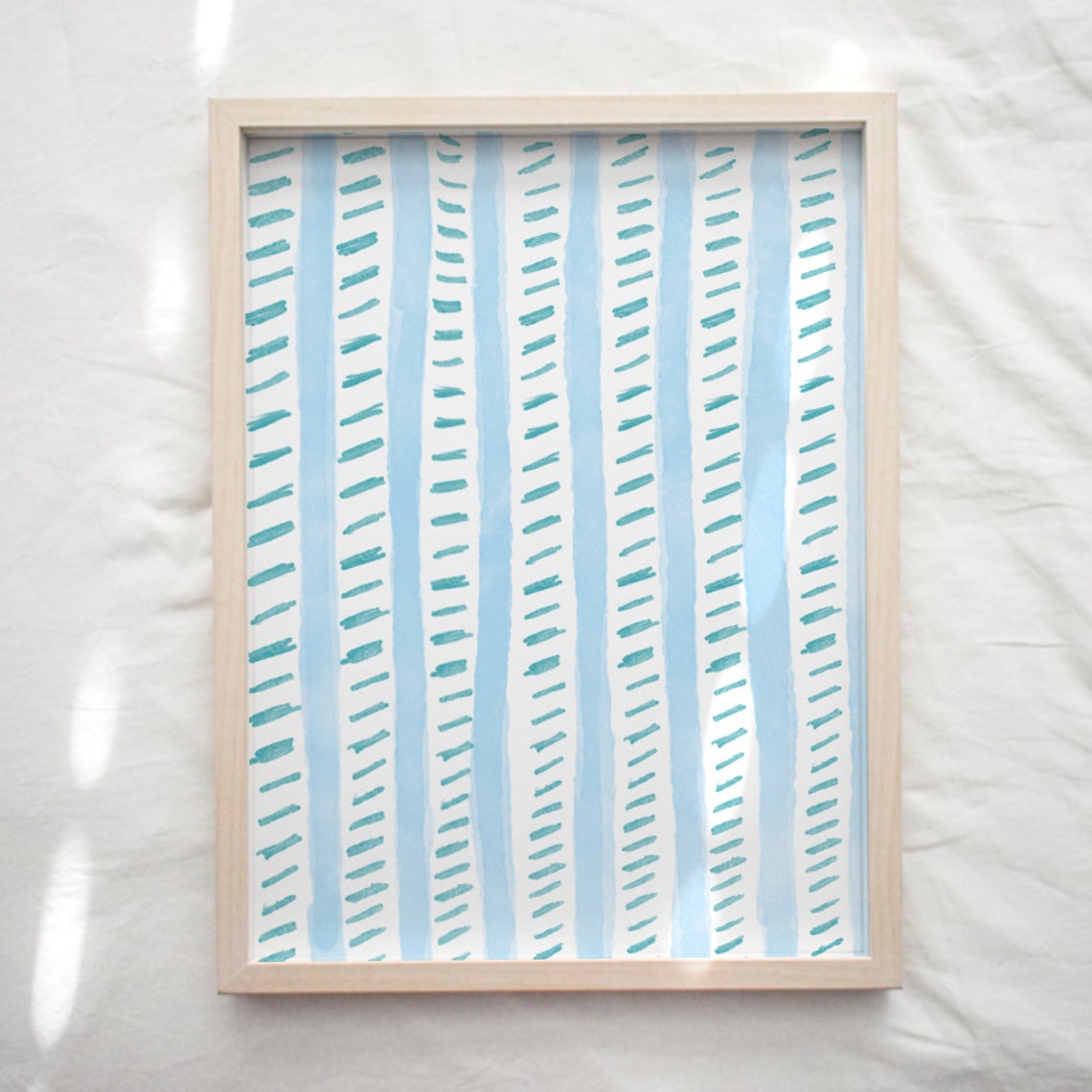 Light Blue Watercolor Stripe Dash Pattern Abstract Wallpaper Print - Image 2