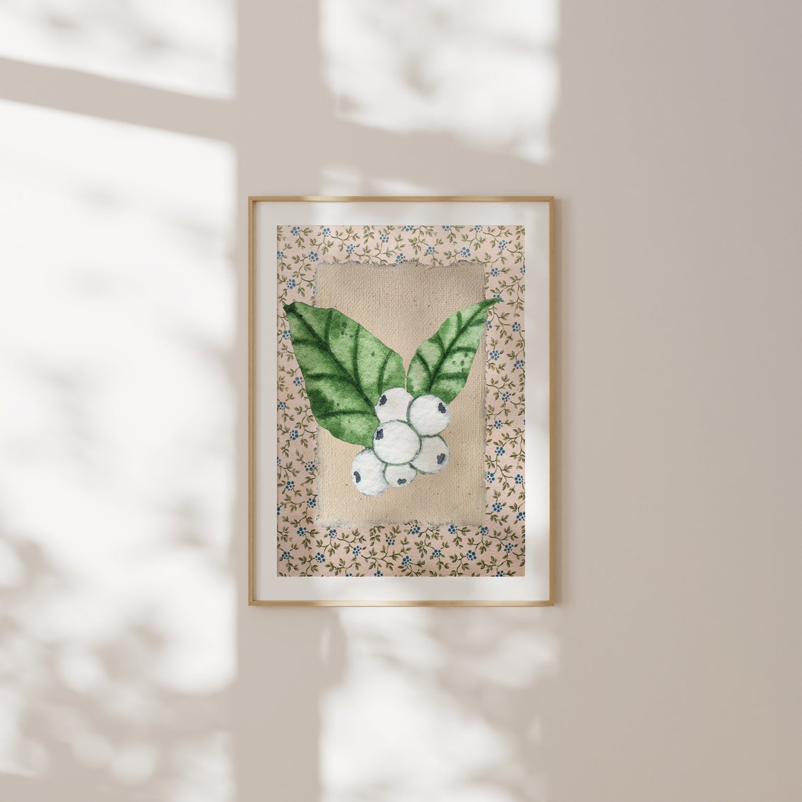 White Winter Berries with Green Leaves Vintage Botanical Poster - Image 2