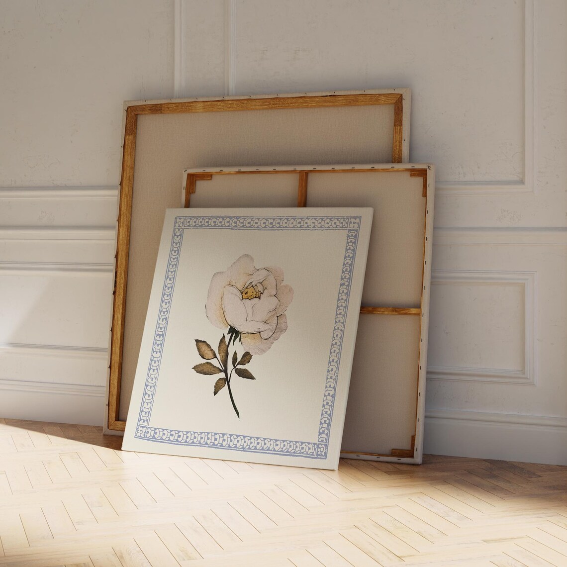 White Rose Vintage Botanical Blue Border Framed Wall Art Print Poster - Image 5