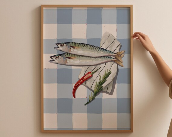 Sardine Print Kitchen Wall Art Anchovy Fish Dining Room Decor Retro Food Italian Poster