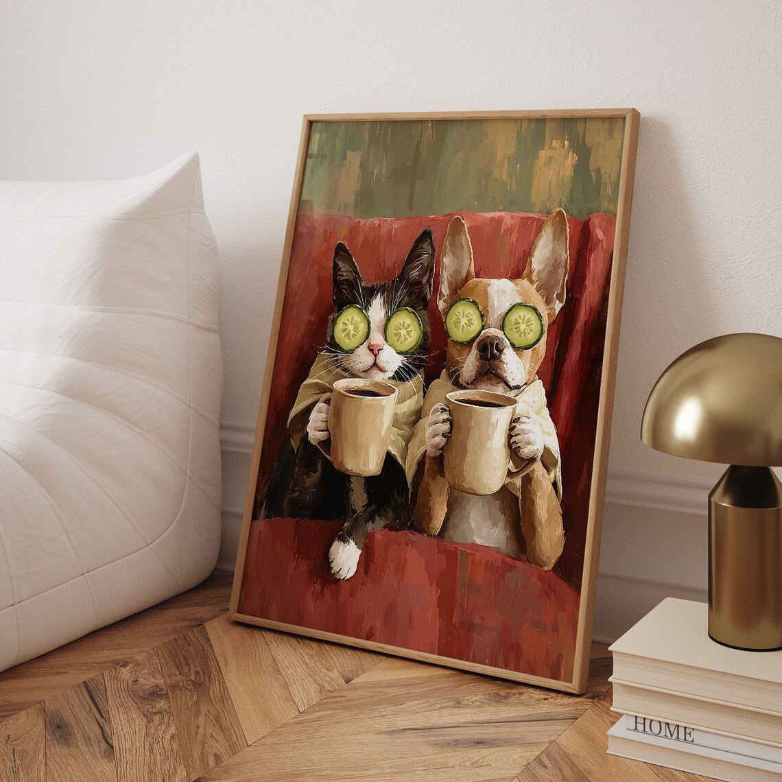 Cute Cat And Dog Funny Oil Painting Style