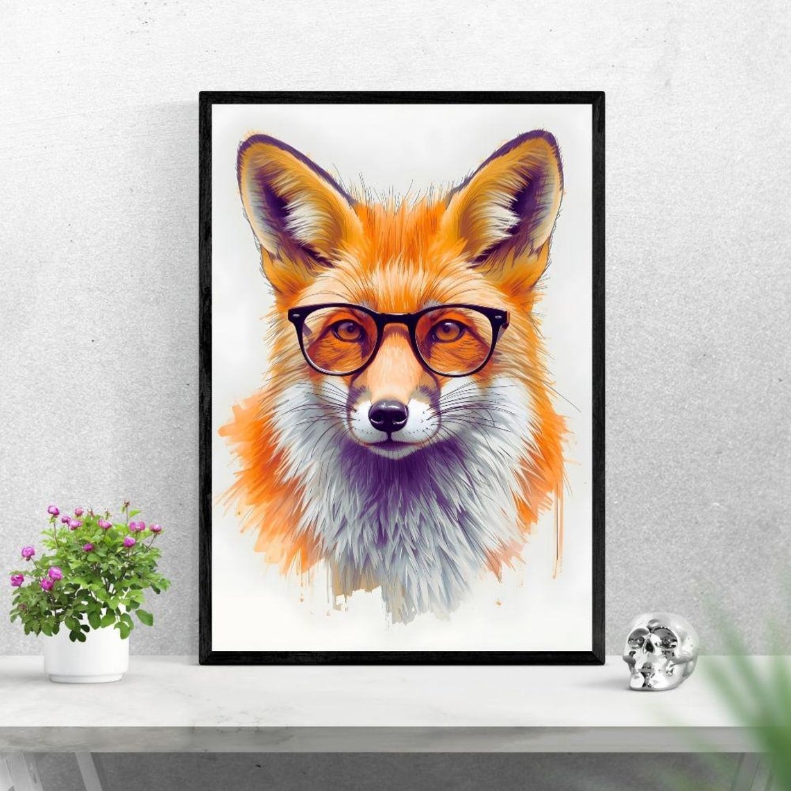 Glasses Fox Illustration Wall Art High Resolution 300 Dpi Modern Decor