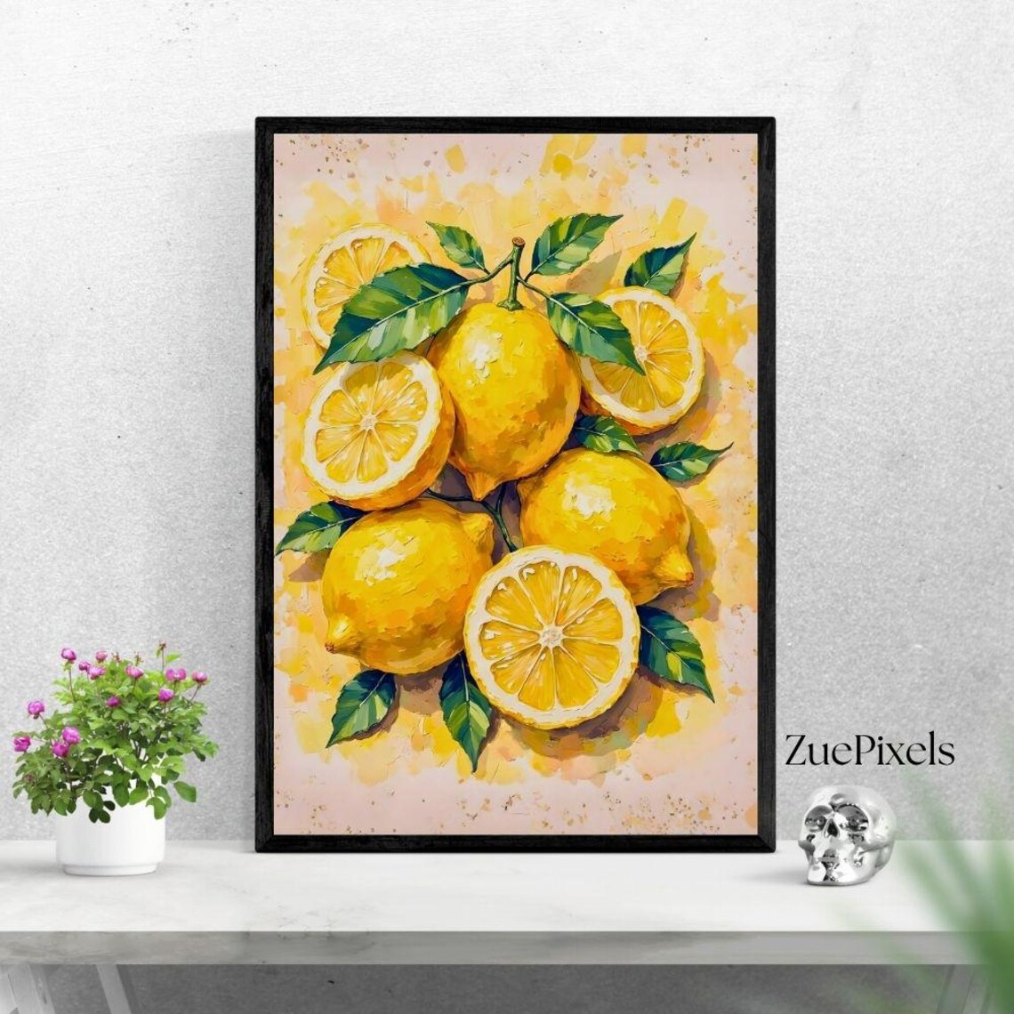 Oil Painted Lemon Slices Still Life Poster for Warm Rustic Kitchen Decor