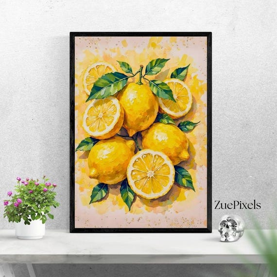 Lemon Oil Painting Art Print High Resolution For Kitchen Decor
