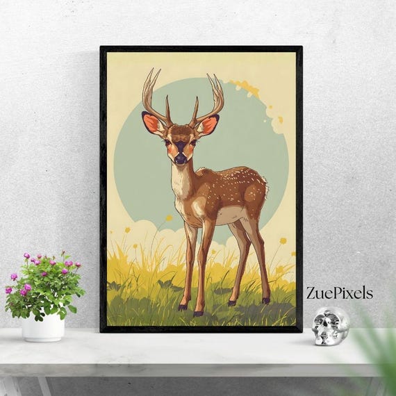 Reindeer Illustration Art Print High Resolution 300 Dpi Wall Decor