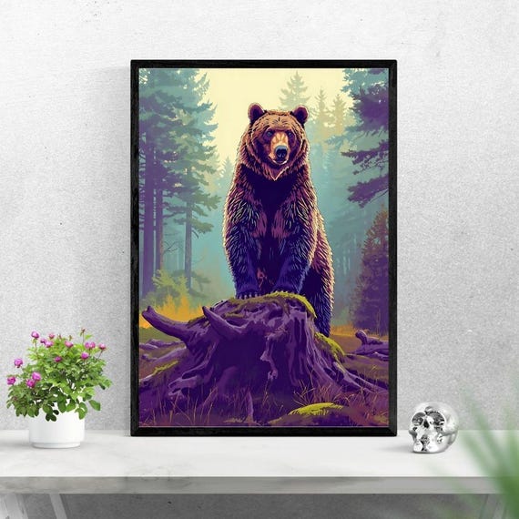 Bear Wall Art Wildlife Illustration Of Forest And Wilderness