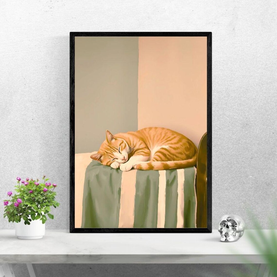 Cat Sleeping Minimalist Wall Art High Resolution 300 Dpi