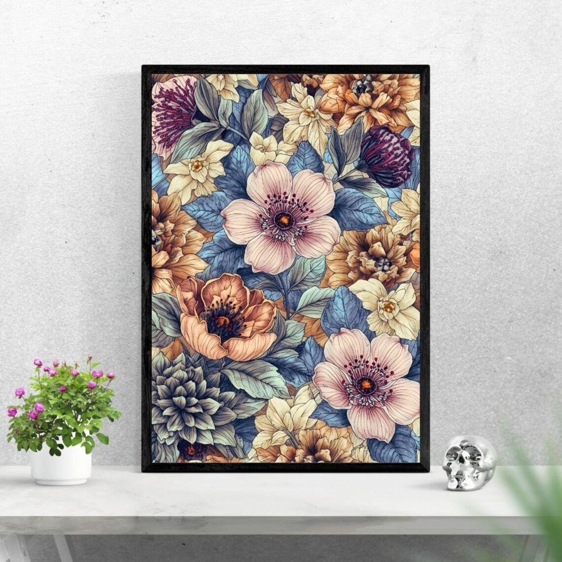 Retro Floral Wall Art, Vintage Art Print