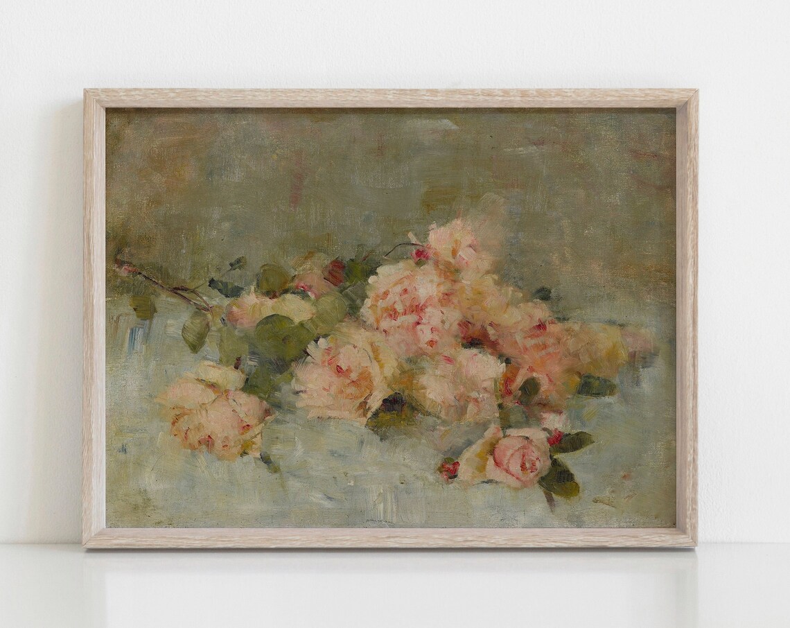 Vintage Muted Roses Impressionist Floral Oil Painting Poster