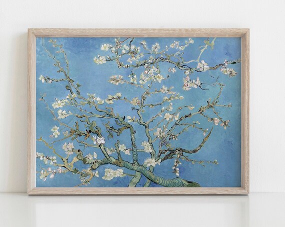 Van Gogh Almond Blossom Painting Vintage Flowers Poster Antique Floral Print Blue Room Decor Wall Art