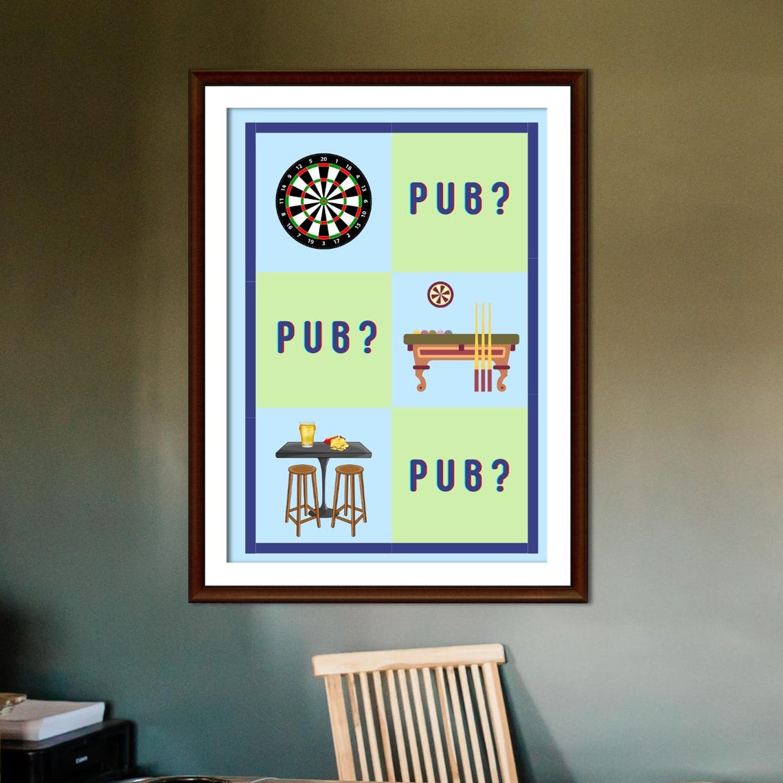 Funny Retro Pub Game Night Darts Pool Table Bar Wall Decor Poster