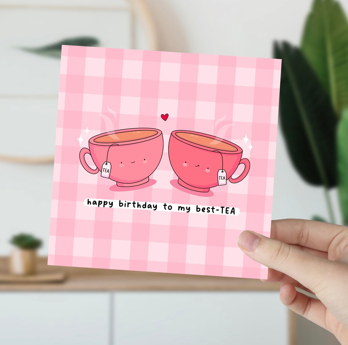Kawaii Happy Birthday to My Best-TEA Pink Teacups Pun Art Print - Image 2