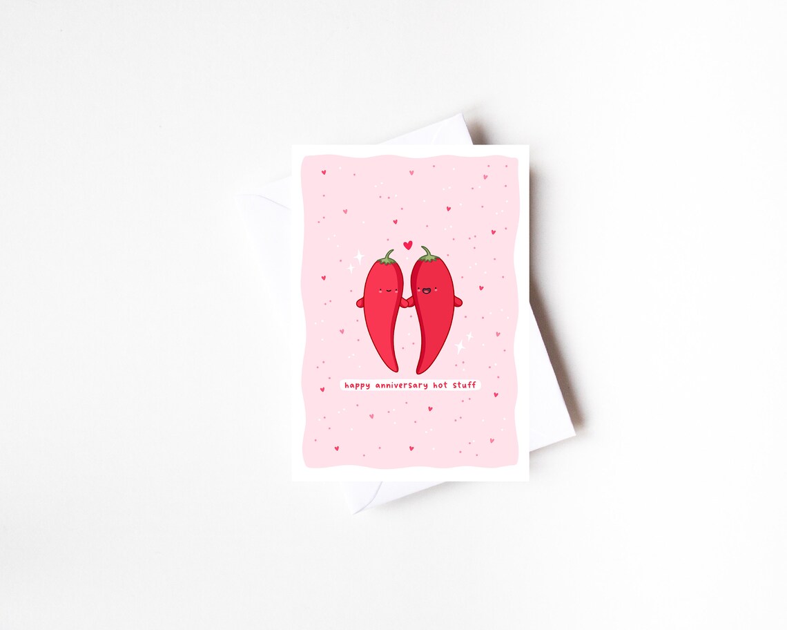 Happy Anniversary Hot Stuff Card Funny Pun Anniversary Card Punny Kawaii - Image 2