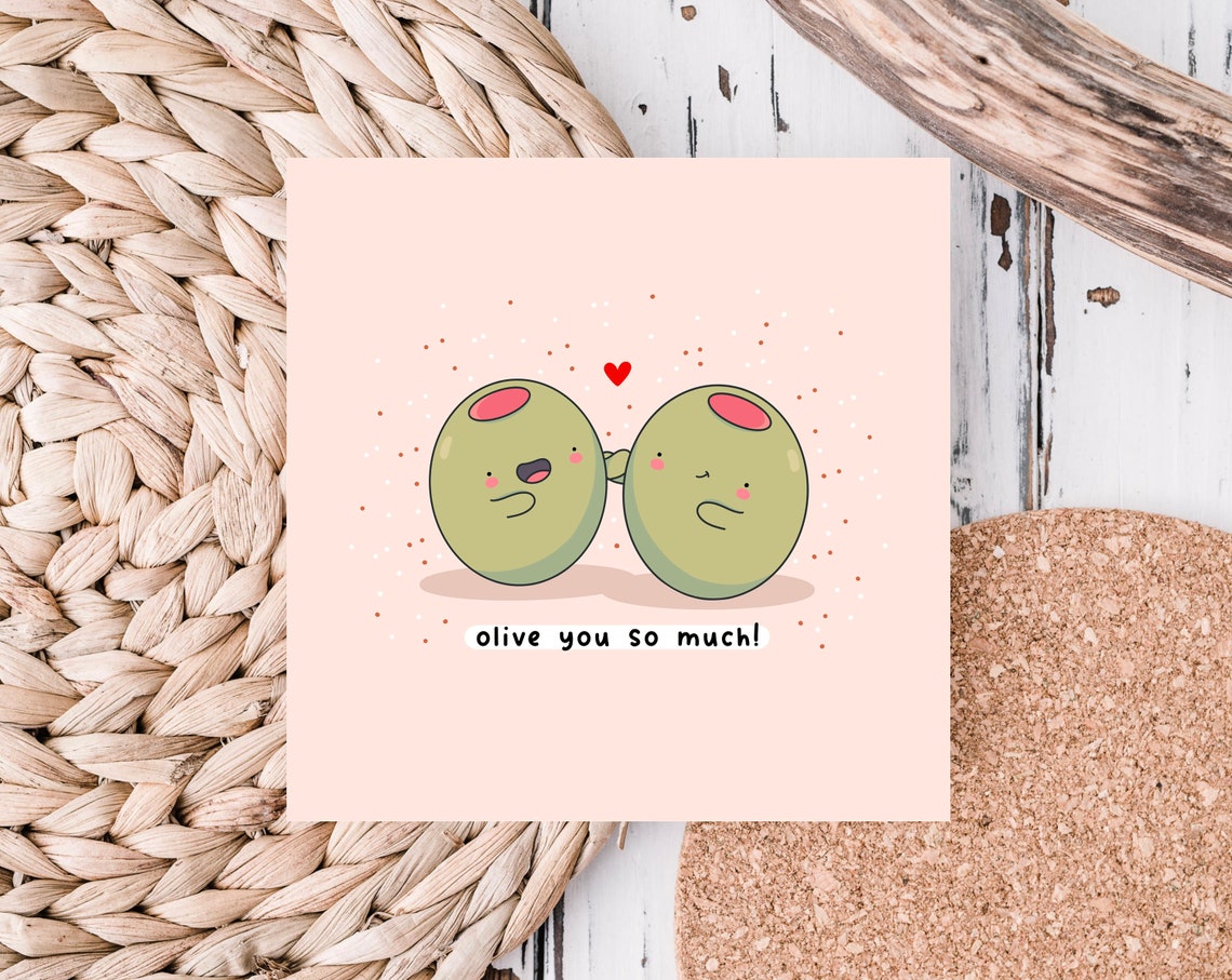 Cute Green Olive Pair Olive You So Much Love Card Kawaii Print - Image 3