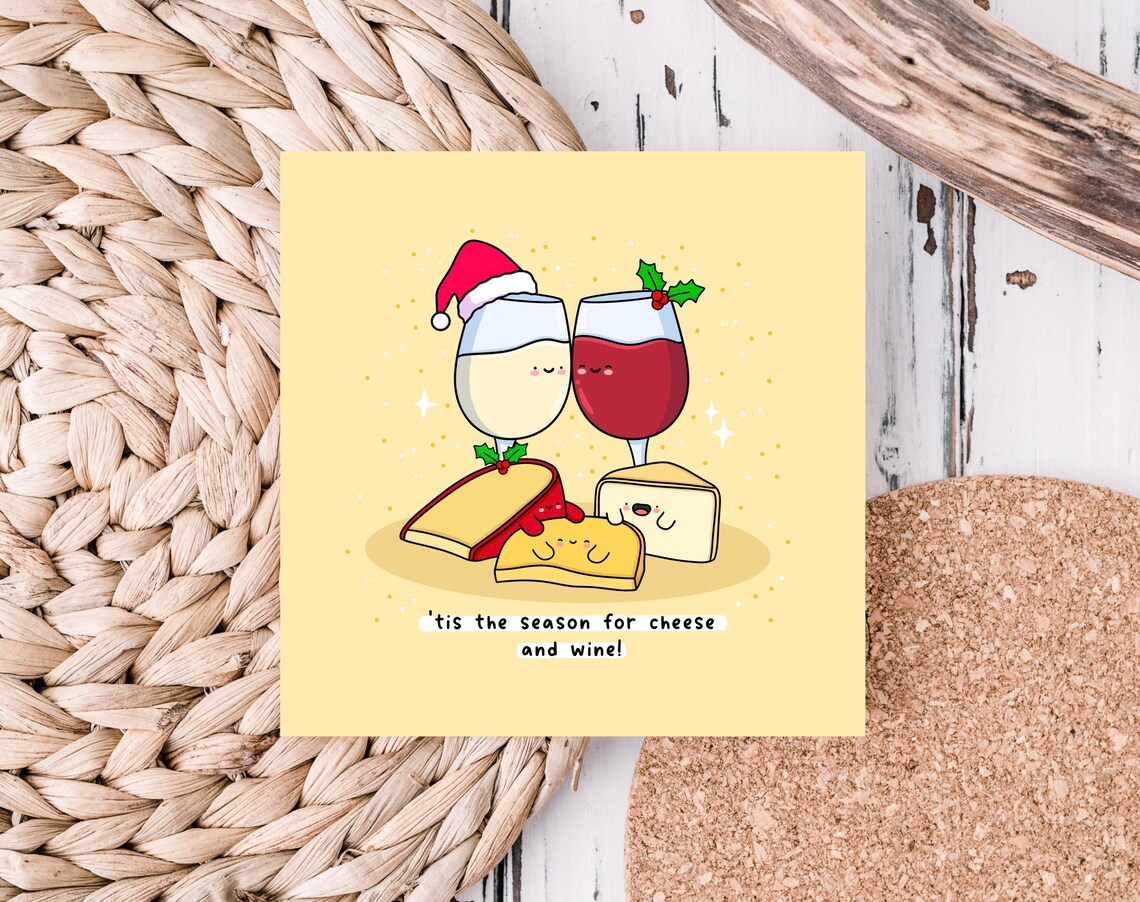 Cheese and Wine Christmas Poster, Punny Holiday Art - Image 6