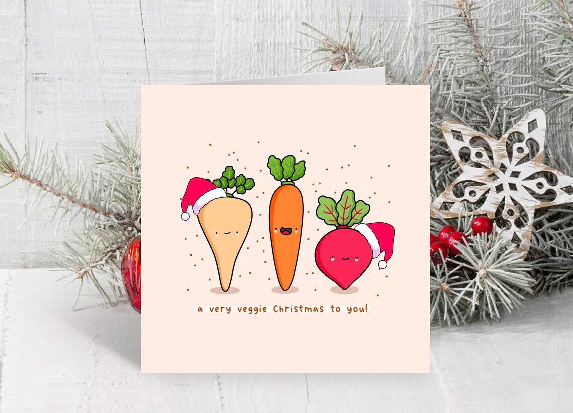 A Very Veggie Christmas To You Vegetable Pun Illustrated Card Print - Image 4