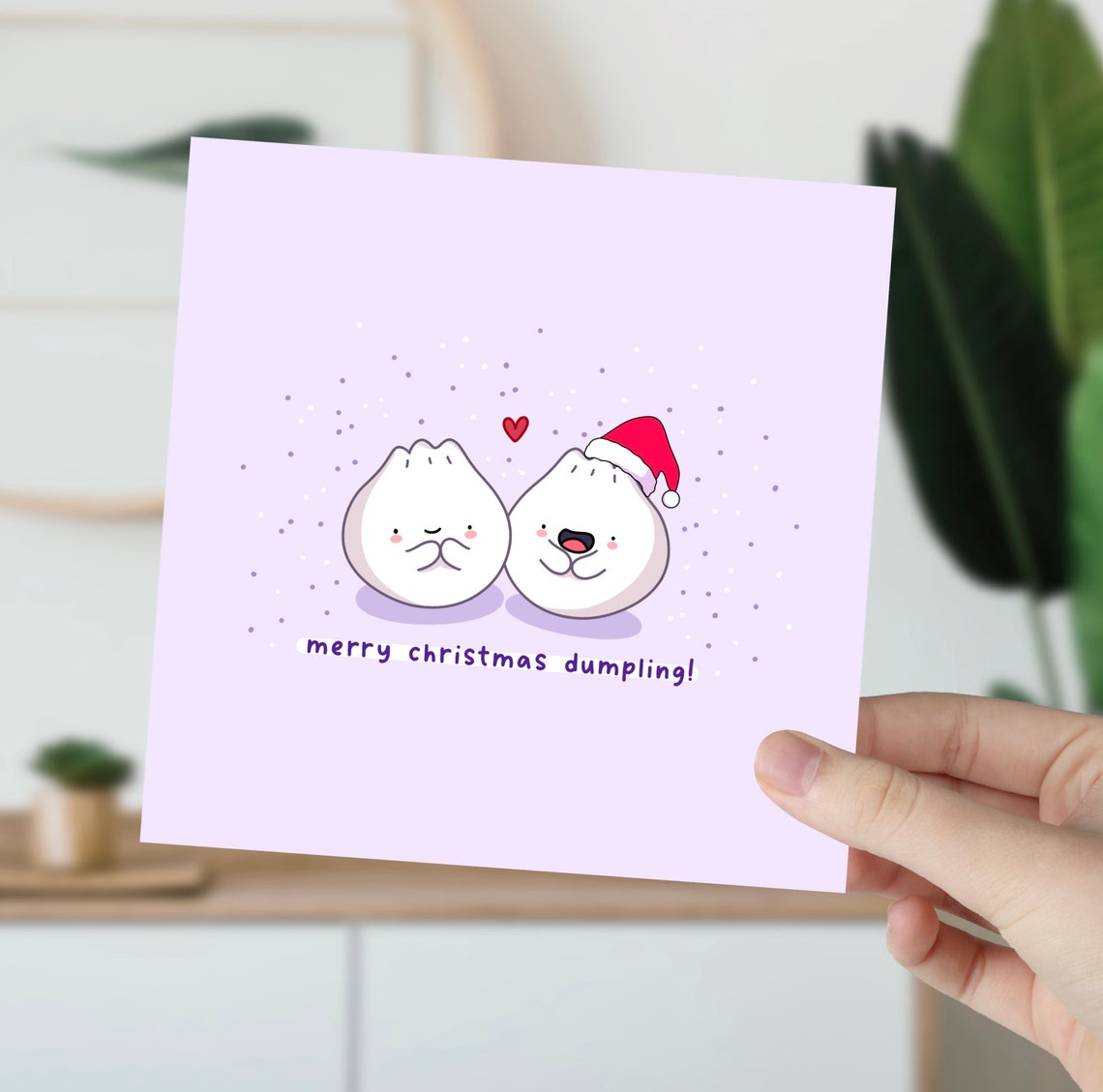 Kawaii Dumpling Christmas Pun Poster with Santa Hat Lavender Backdrop - Image 5